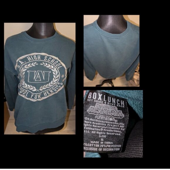 Box Lunch My Hero Academia UA High Embroidered Seal Logo Sweatshirt Womens Sz S - Picture 2 of 2